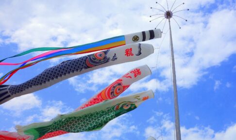 鯉のぼり,日本,青空,雲,屋根,風景